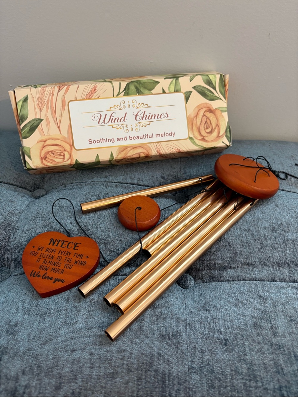 Metal & Wood Heart Engraved Niece Wind Chime New In Box